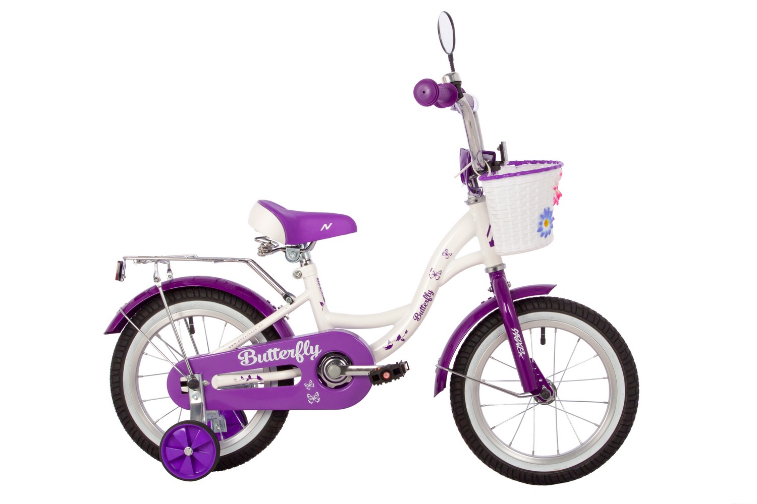 Детский велосипед Novatrack Butterfly 14, год 2023, цвет Белый-Фиолетовый