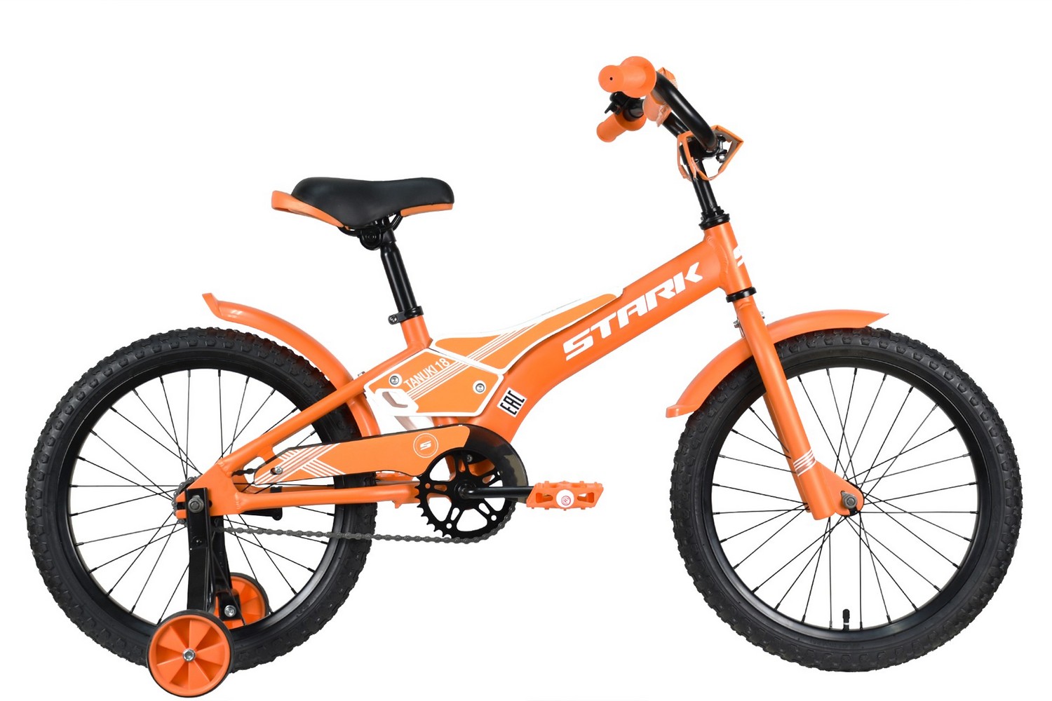 Детский велосипед Stark Tanuki 18 Boy, год 2023, цвет Оранжевый-Белый