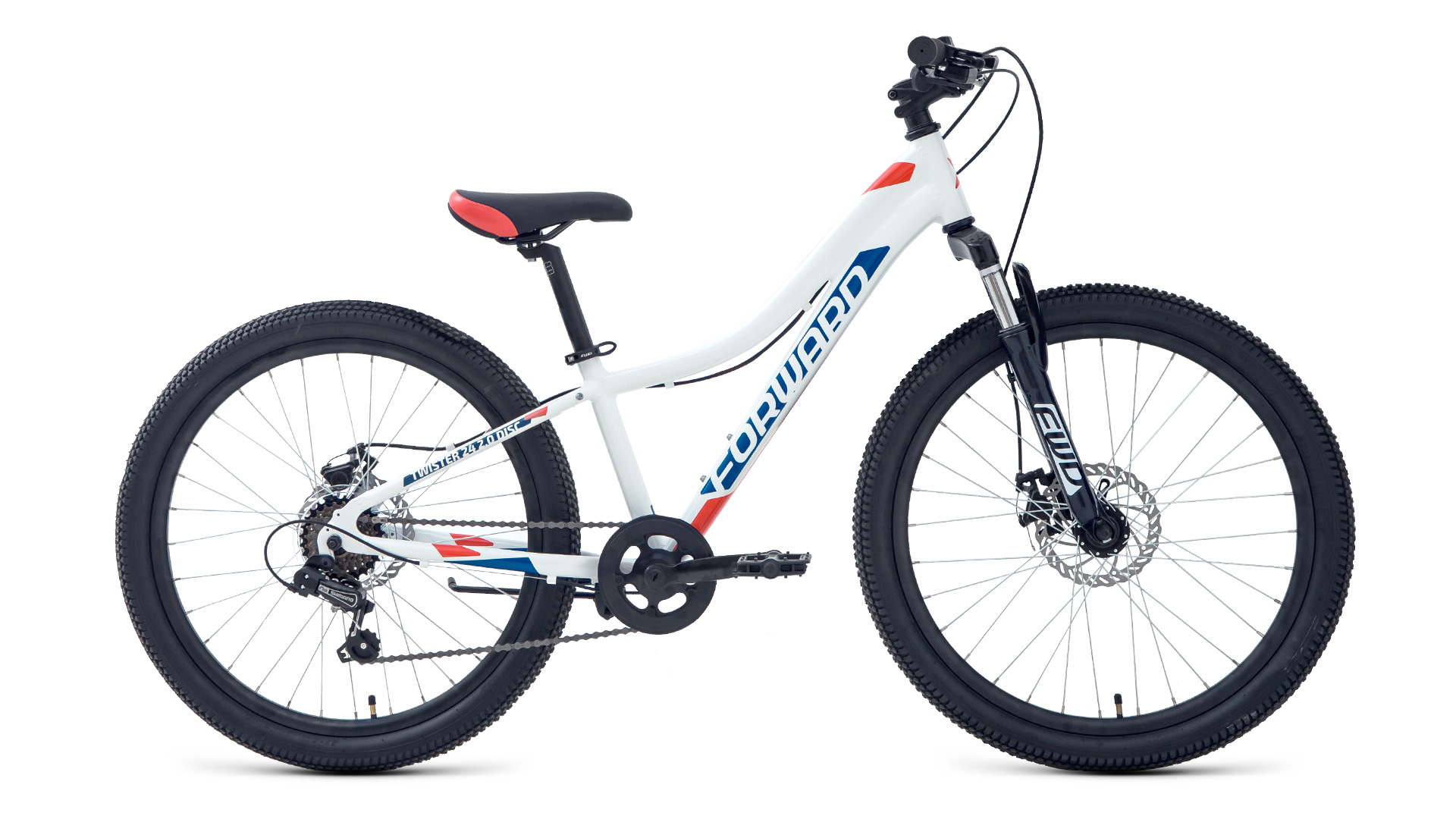 Подростковый велосипед Forward Twister 24 2.0 D, год 2023, цвет Белый-Красный, ростовка 12