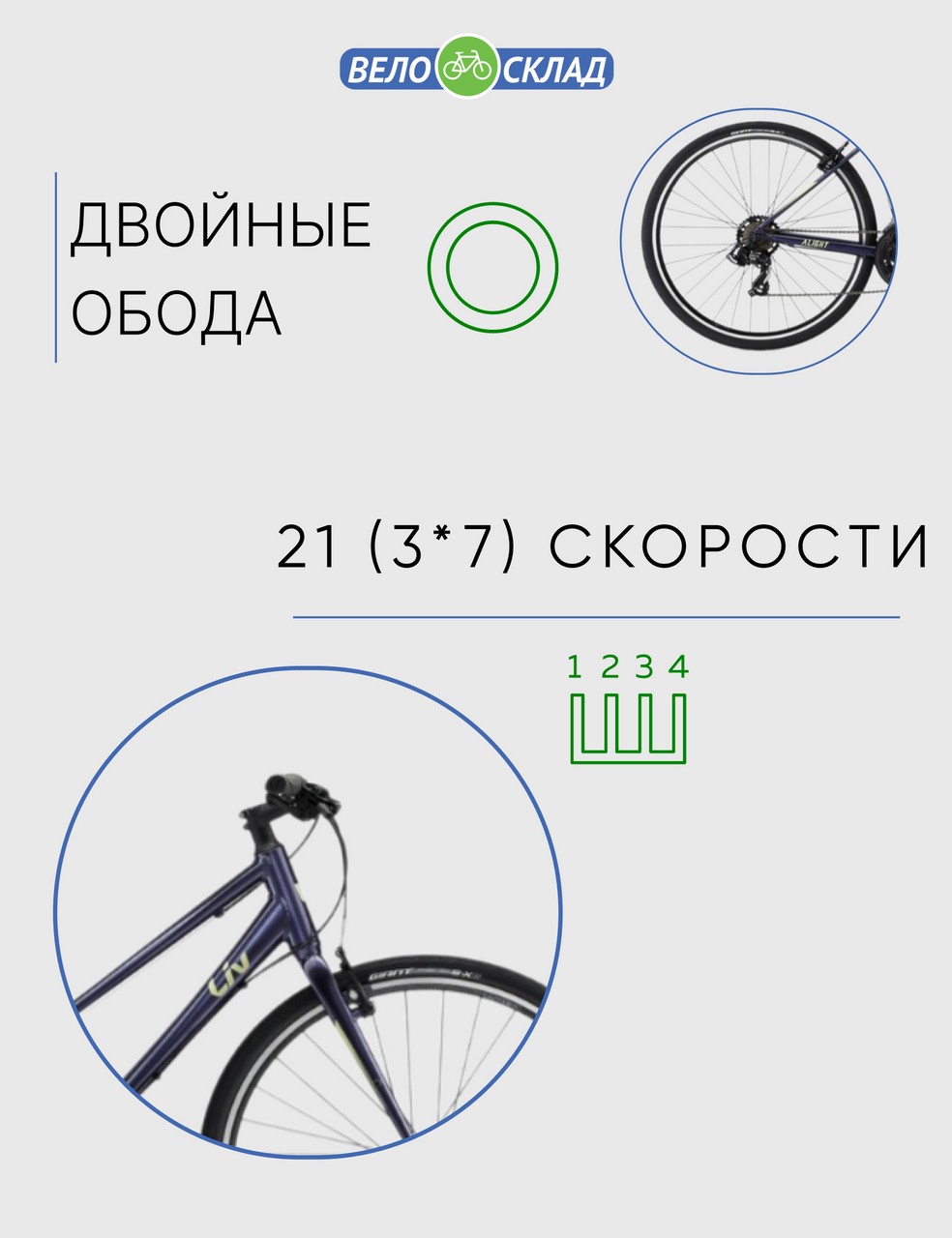 Женский велосипед Giant Alight 3, год 2022, цвет Синий, ростовка 19.5