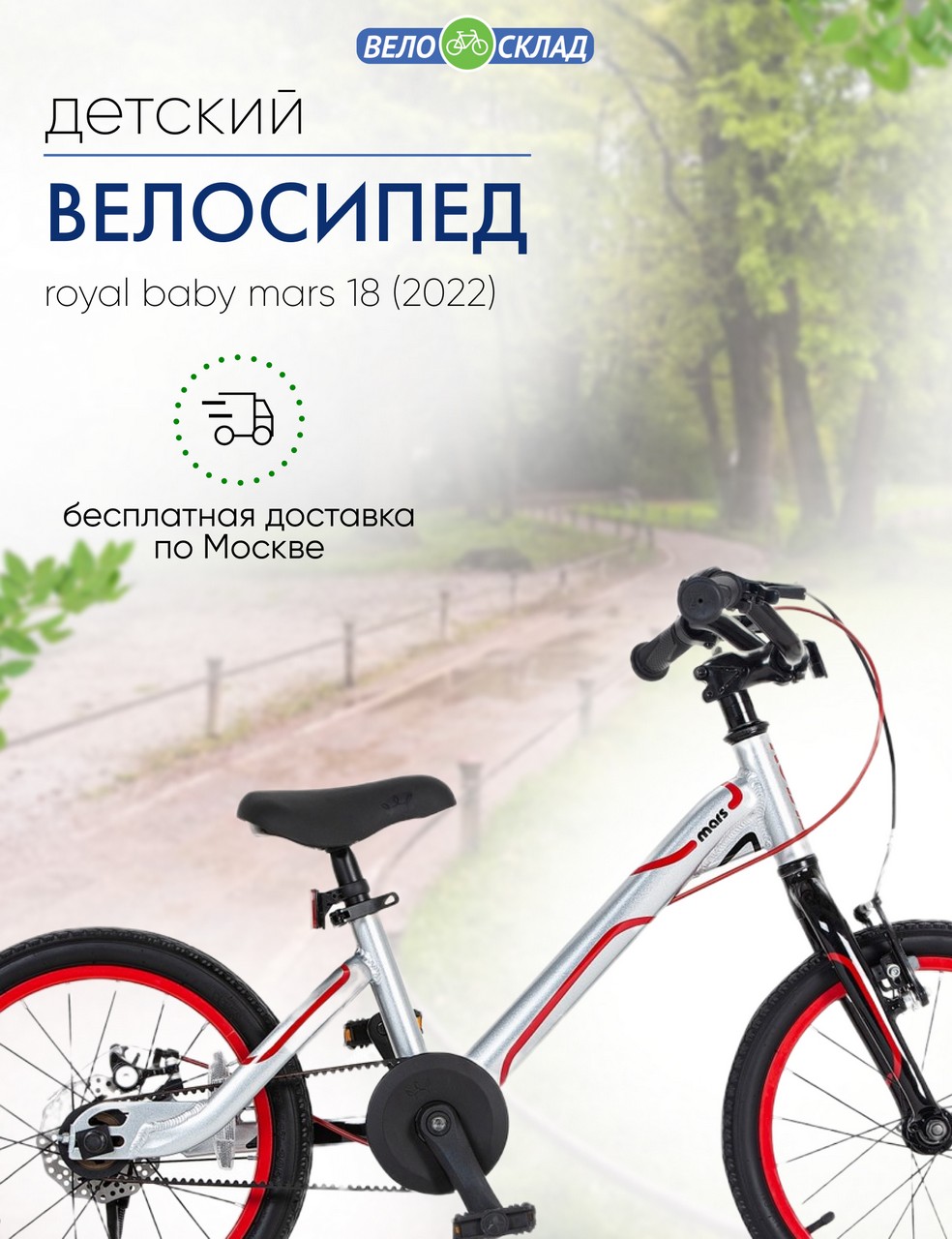 Детский велосипед Royal Baby Mars 18, год 2022, цвет Серебристый