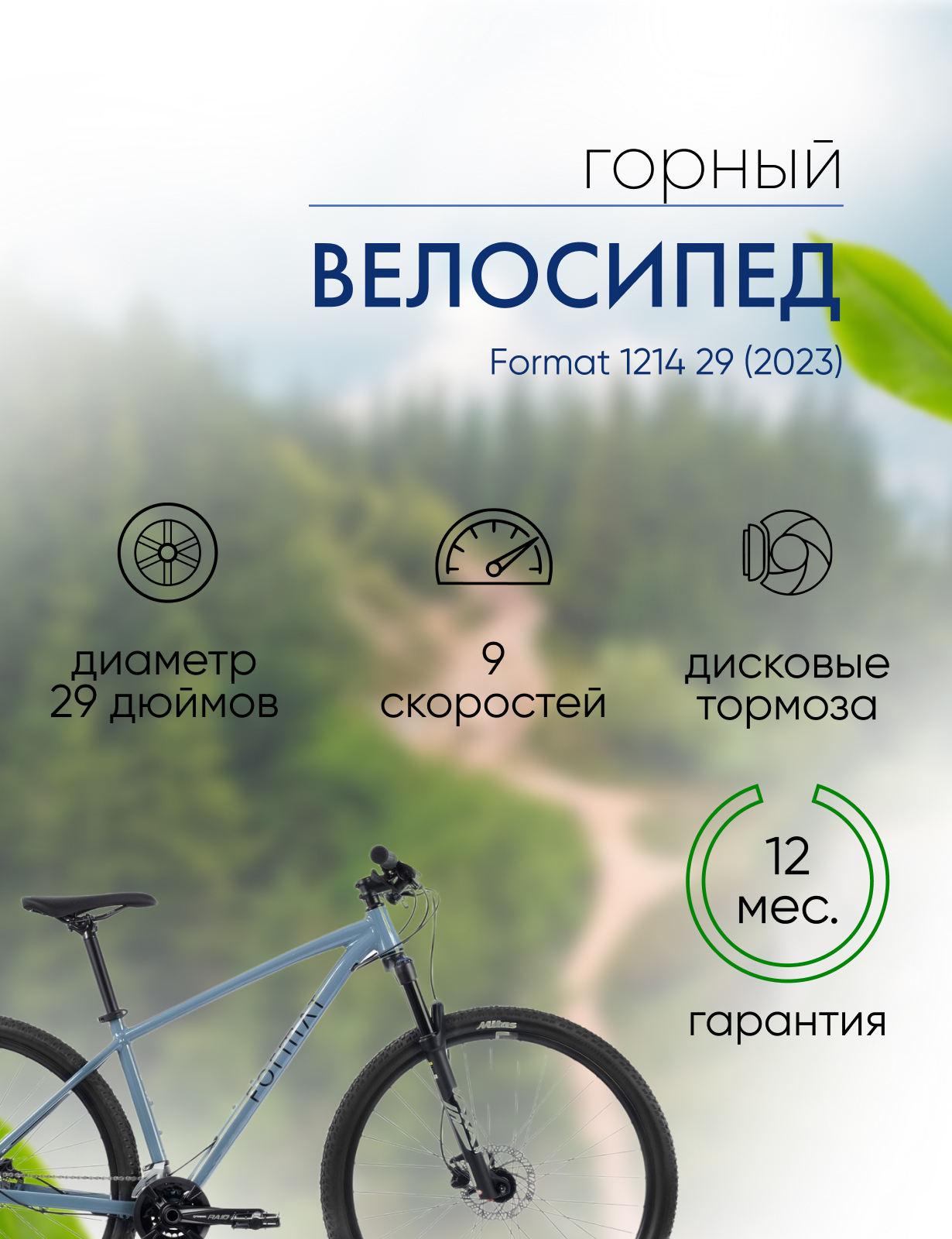 Горный велосипед Format 1214 29, год 2023, цвет Серебристый-Синий, ростовка 17