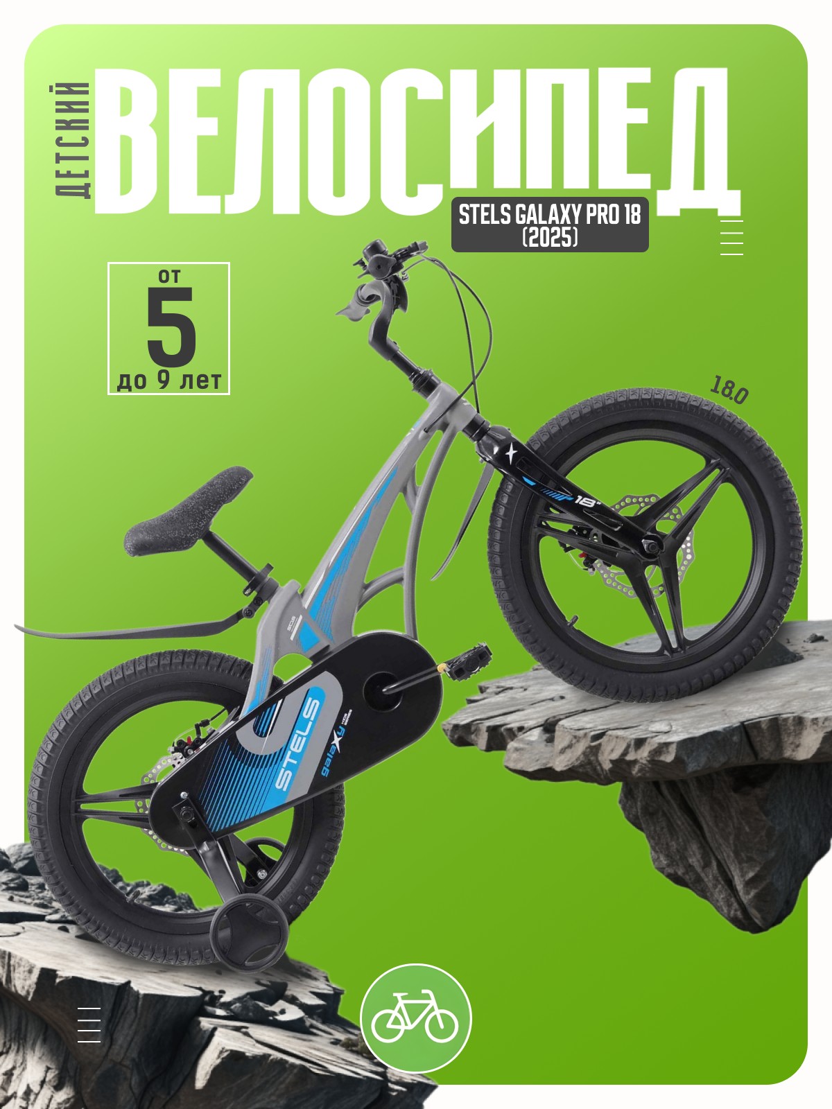 

Детский велосипед Stels Galaxy Pro 18, год 2025, цвет Серый, Galaxy Pro 18, год 2025, цвет Серый