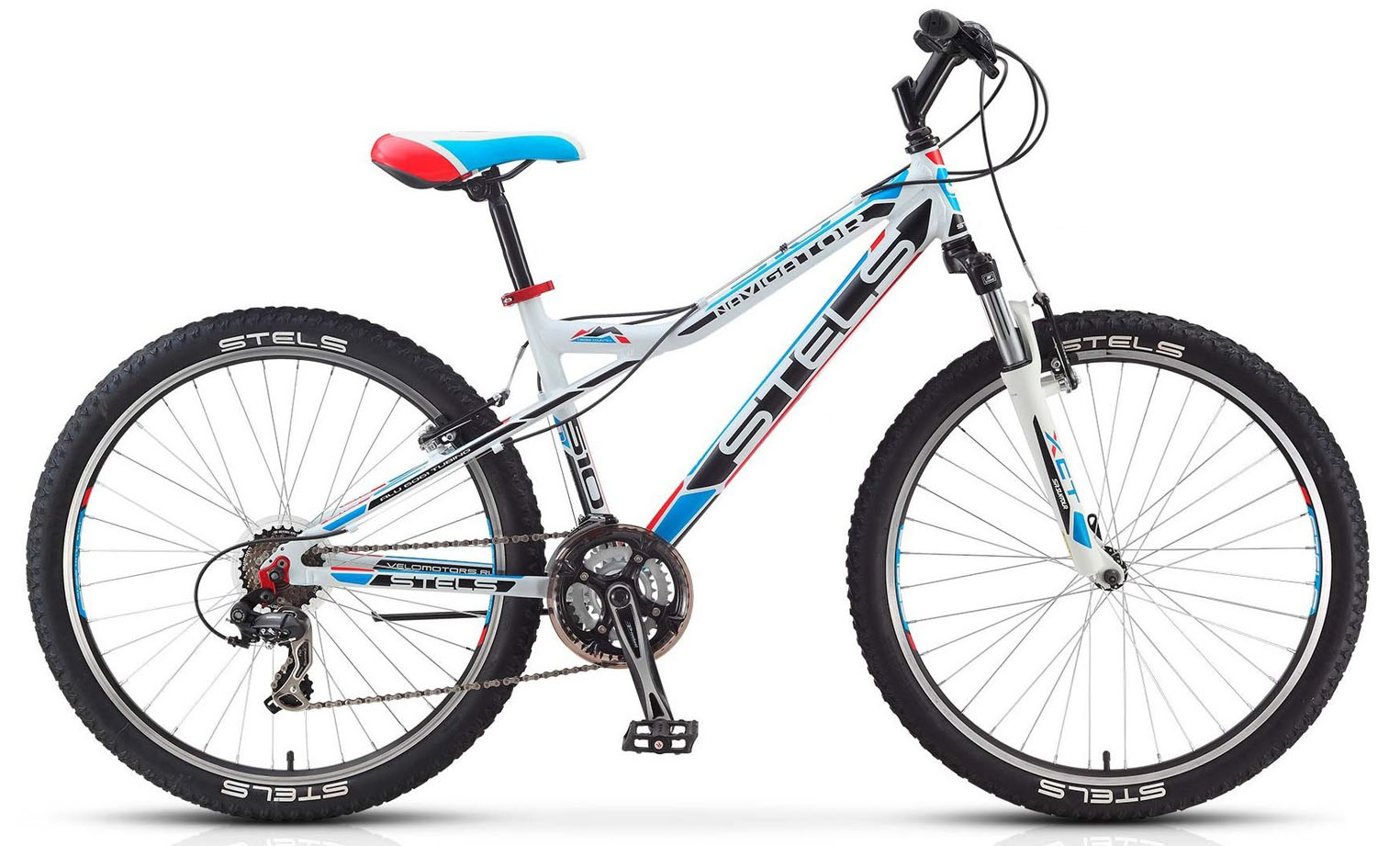 Велосипед 26 горный STELS Navigator 510 V, 2016 21 скорость рама алюминий 16 белый/черный/голубой/красный
