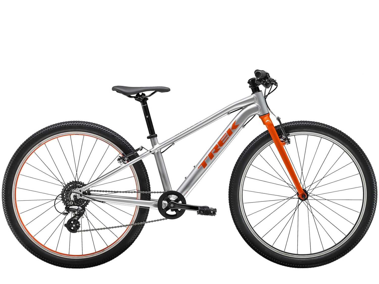 Подростковый велосипед Trek Wahoo 26, год 2022, цвет Серебристый-Оранжевый, ростовка 14