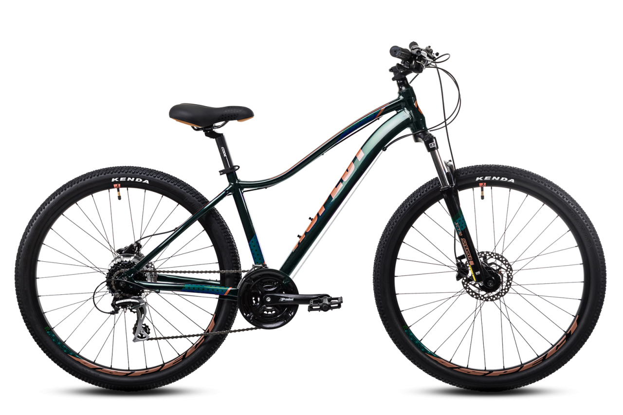 Женский велосипед Aspect Alma HD, год 2022, цвет Зеленый-Коричневый, ростовка 14.5