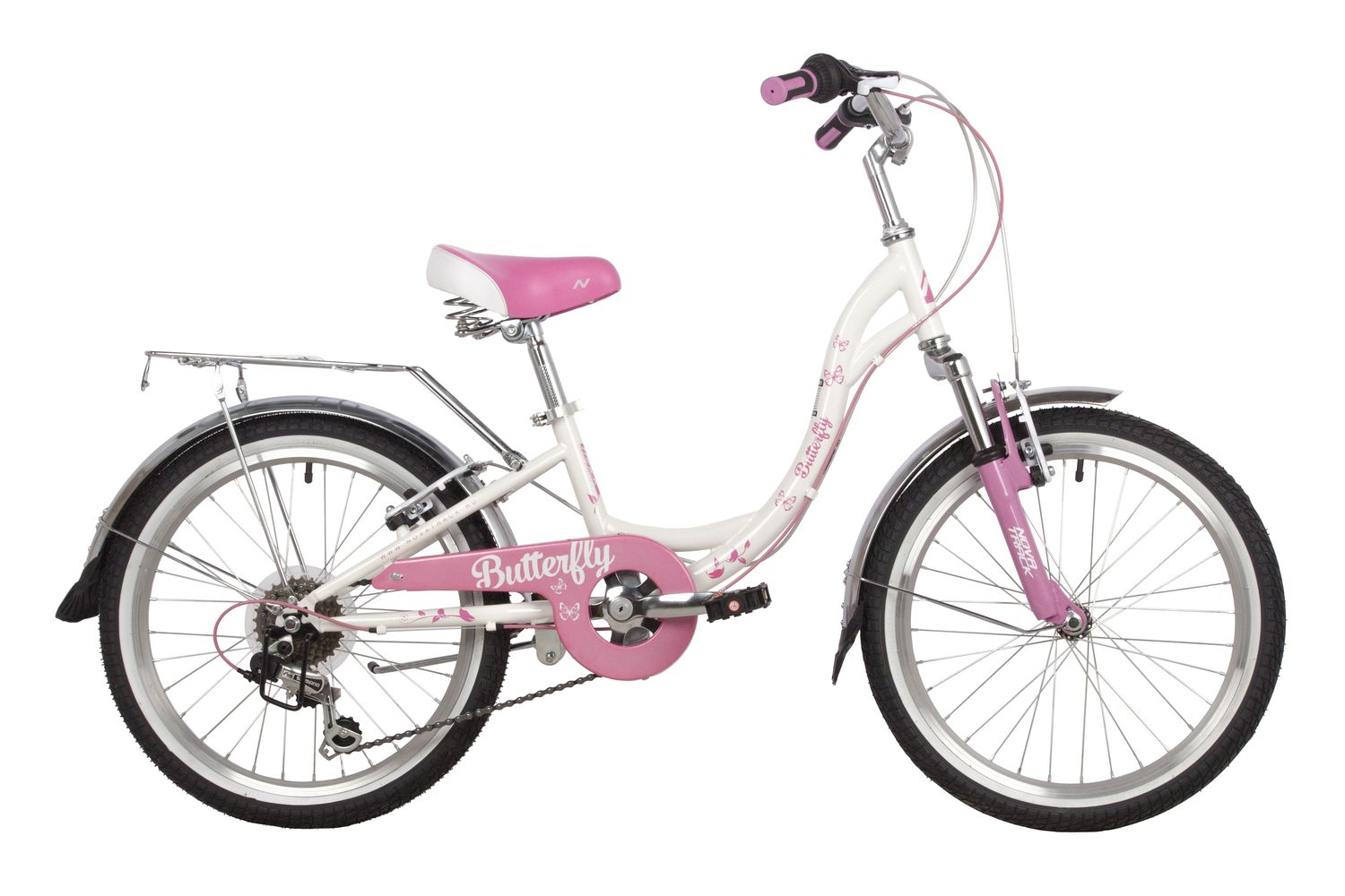 Детский велосипед Novatrack Butterfly 20 6.V, год 2022, цвет Белый-Розовый