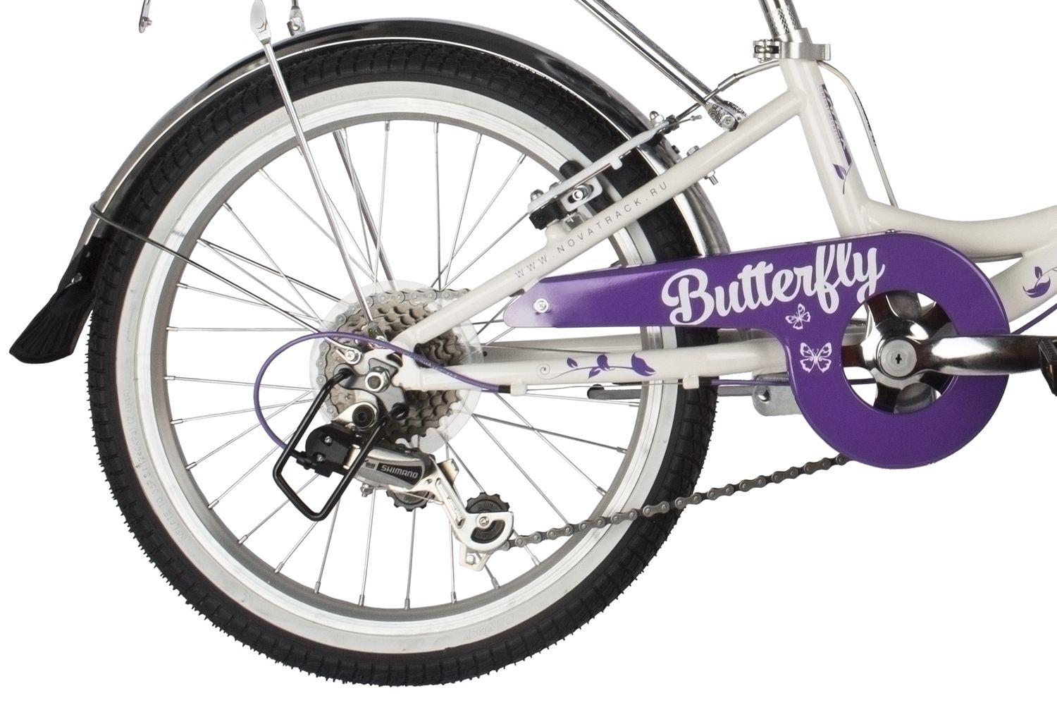 фото Детский велосипед novatrack butterfly 20 6.v, год 2022, цвет белый-фиолетовый