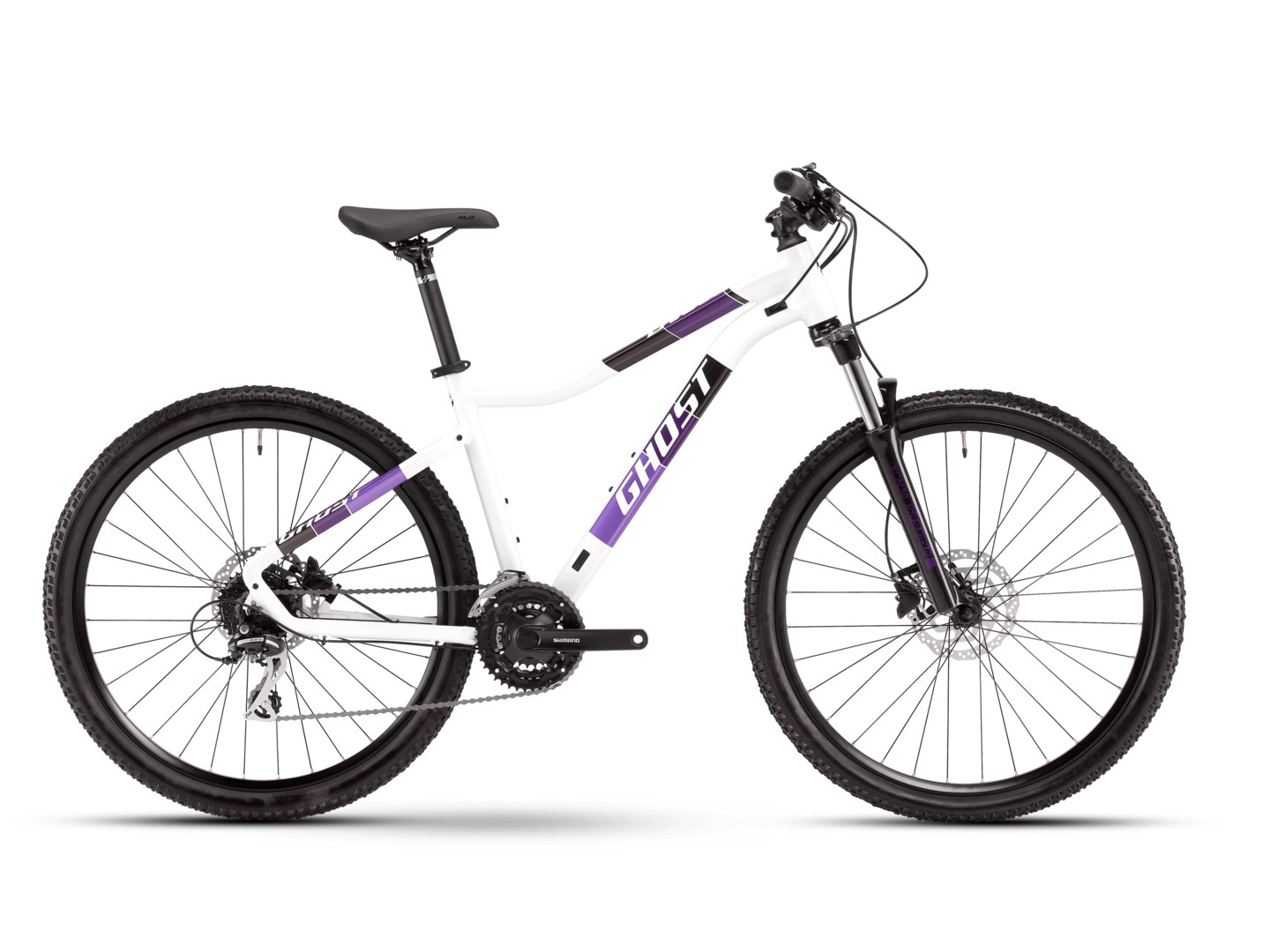 фото Женский велосипед ghost lanao essential 27.5, год 2021, цвет белый-фиолетовый, ростовка 14.5