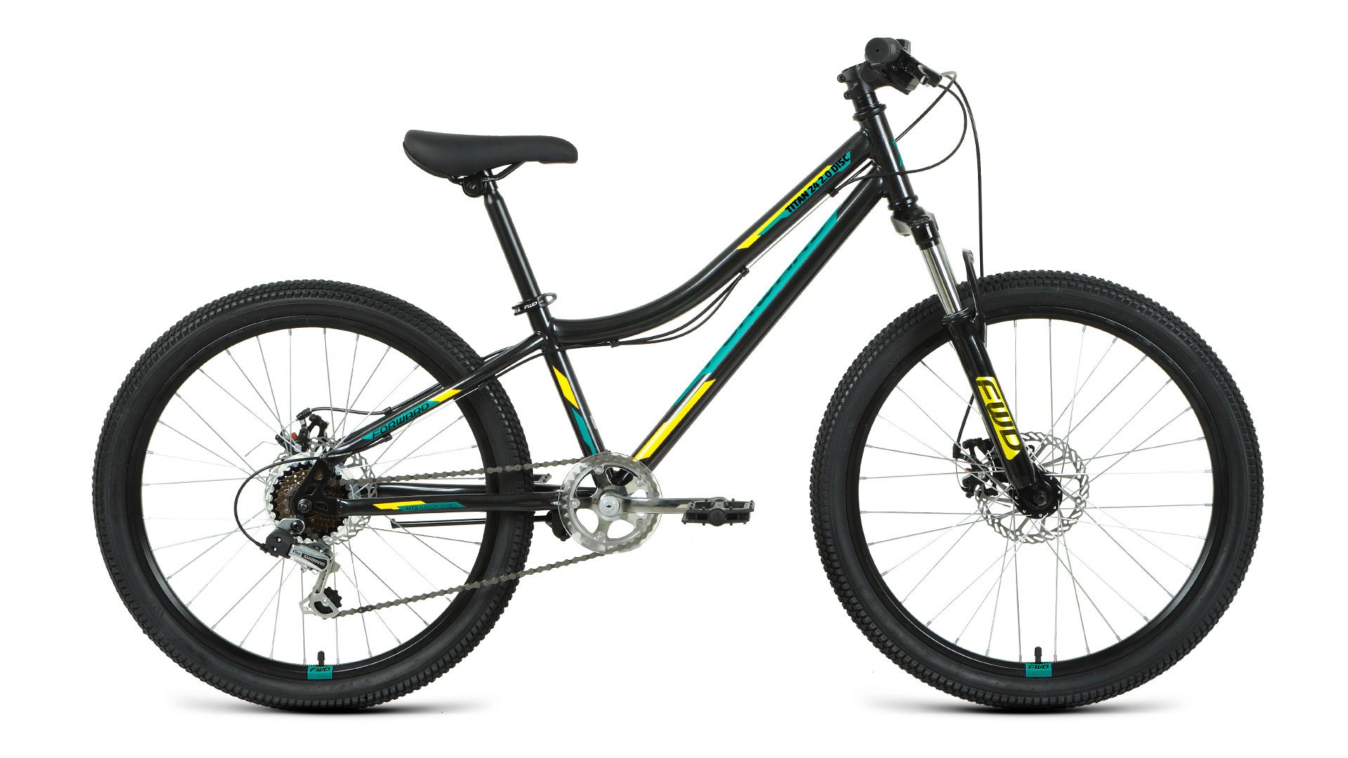 Подростковый велосипед Forward Titan 24 2.0 D, год 2022, цвет Черный-Желтый