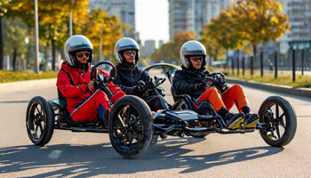 Тележка human-car качает энергию из четырех водителей